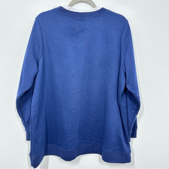 Woman Within Navy Blue Floral Embroidered Double Collar Crewneck Sweater Size 18 - Picture 4 of 5